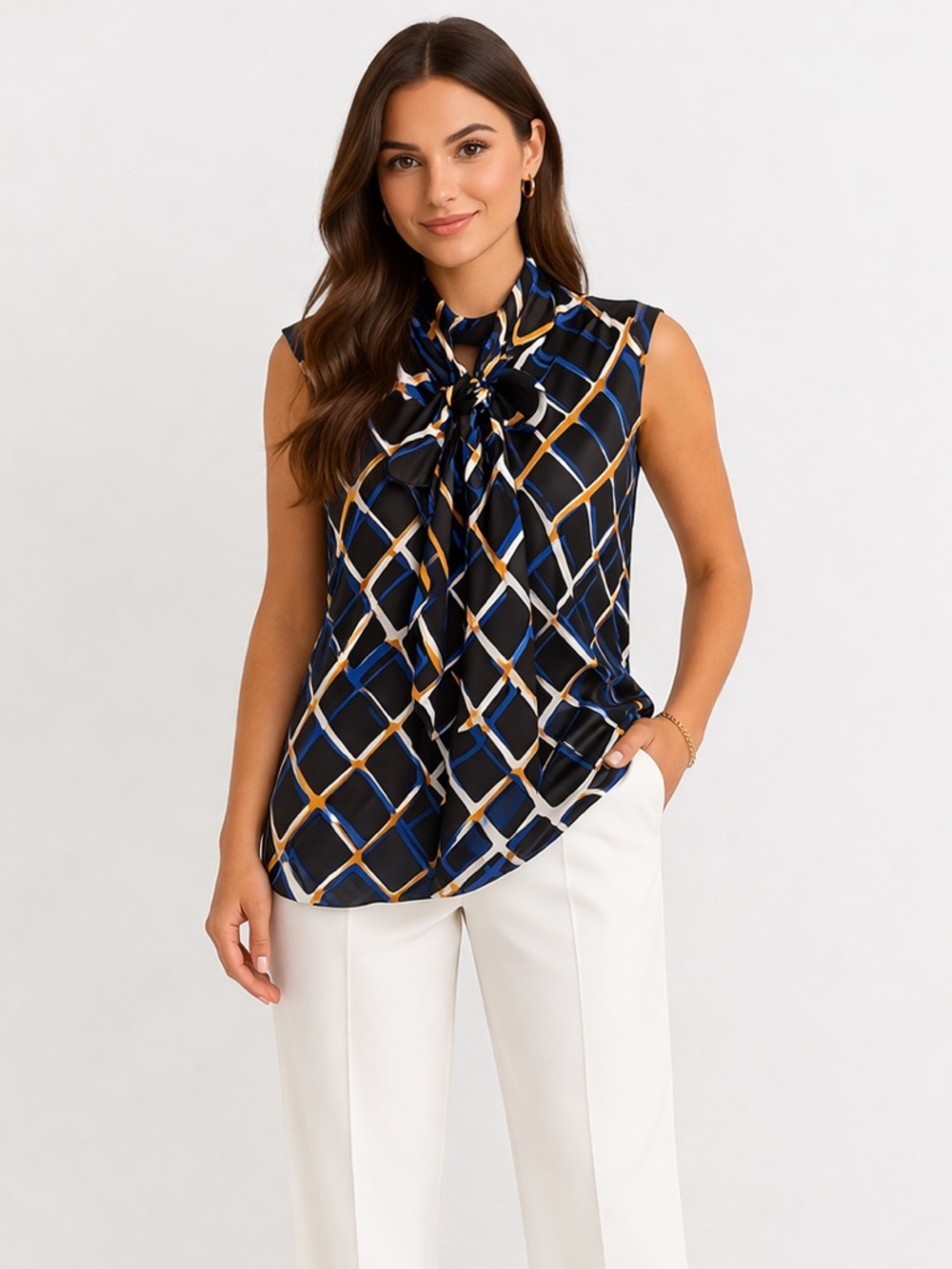 Nine West Tie-Neck Sleeveless Blouse